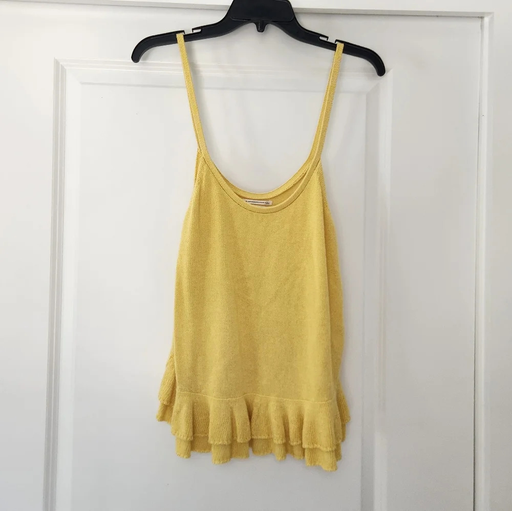 Anthropologie by Anthropologie Knit Ruffle Hem Tank Top Blouse Yellow Medium